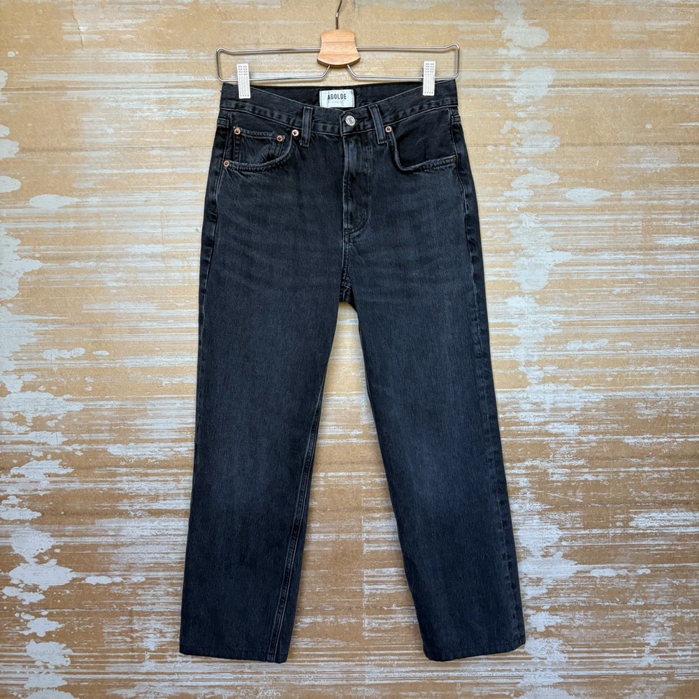 Agolde Valen Straight Leg High Rise Jeans Black Classic Preppy Womens 25
